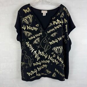 Baby Phat Black Gold Graphic‎ Top Plus Size 3X Short Sleeve Blouse Y2K